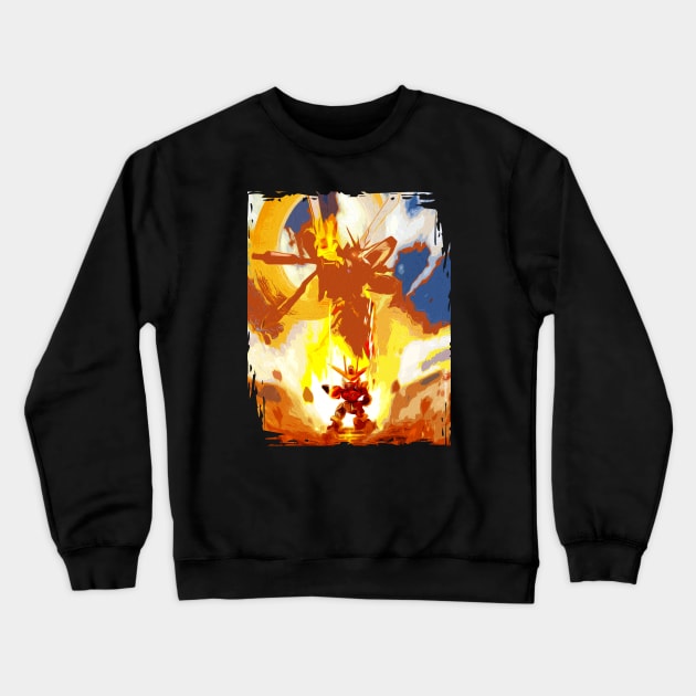 Oil Paint Style Burning Gundam Crewneck Sweatshirt by Foxcansit